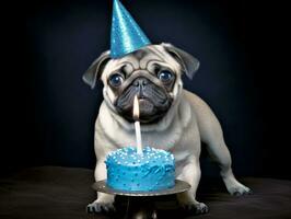 Adorable dog posing with a birthday cake at a celebration AI Generative photo