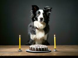 Adorable dog posing with a birthday cake at a celebration AI Generative photo