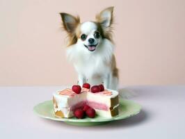 Adorable dog posing with a birthday cake at a celebration AI Generative photo