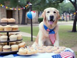 Adorable dog posing with a birthday cake at a celebration AI Generative photo