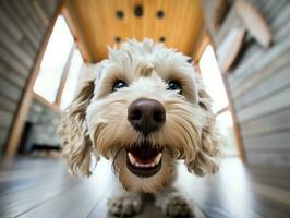 Content dog enjoying in the living room floor AI Generative photo