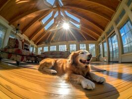 Content dog enjoying in the living room floor AI Generative photo