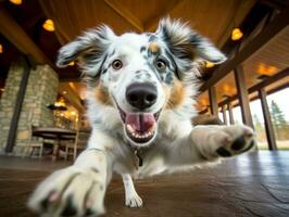 Content dog enjoying in the living room floor AI Generative photo