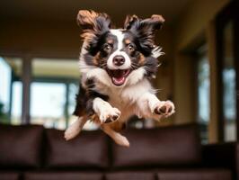 Content dog enjoying in the living room floor AI Generative photo