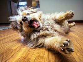 Content dog enjoying in the living room floor AI Generative photo