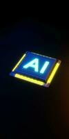 Yellow and blue chip with artificial intelligence sign 3d render photo