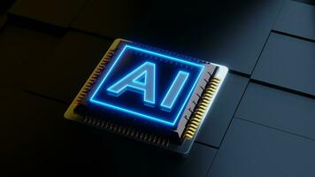 Computer chip with sigh in neon light 3d render photo