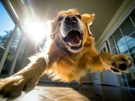 contenido perro disfrutando en el vivo habitación piso ai generativo foto