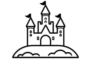 Hilltop Castle Vector Icon Outline, Hilltop Castle Black Stroke Linear Icon.