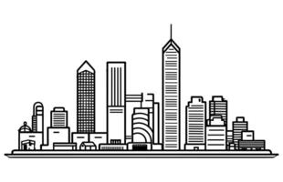 Outline Hong Kong China City Skyline with Modern Buildings Isolated on White. Vector Illustration. Linear banner of Hong Kong city.