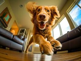 Content dog enjoying in the living room floor AI Generative photo