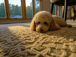 Content dog enjoying in the living room floor AI Generative photo