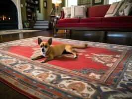 Content dog enjoying in the living room floor AI Generative photo