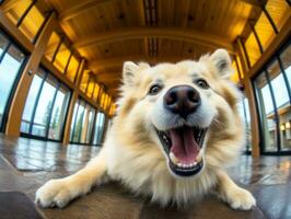 Content dog enjoying in the living room floor AI Generative photo