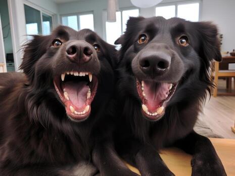 Content dog enjoying in the living room floor AI Generative photo