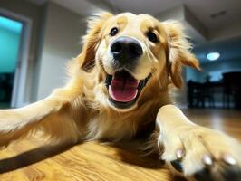 Content dog enjoying in the living room floor AI Generative photo