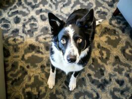 Content dog enjoying in the living room floor AI Generative photo
