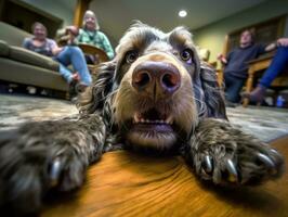 contenido perro disfrutando en el vivo habitación piso ai generativo foto