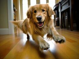 Content dog enjoying in the living room floor AI Generative photo