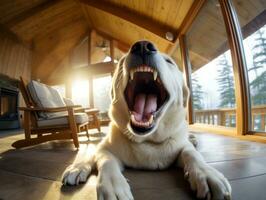 Content dog enjoying in the living room floor AI Generative photo