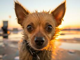 perro durante un invierno caminar ai generativo foto