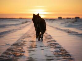 Dog during a winter walk AI Generative photo