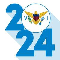 Happy New Year 2024, long shadow banner with Virgin Islands flag inside. Vector illustration.