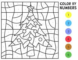 Color by numbers christmas tree. Christmas children's coloring book with a christmas tree. Vector christmas illustration