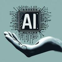 Hand holding AI typography for innovation of artificial intelligence technology ai generative photo