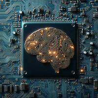 Creative design of brain on motherboard circuit progress futuristic artificial intelligence ai generative photo