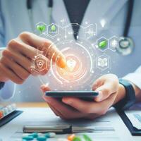 Telehealth technology for doctor developing treatment with smartphone ai generative photo