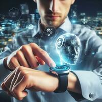 Futuristic AI infused smartwatch with seamless blend of style and innovation ai generative photo