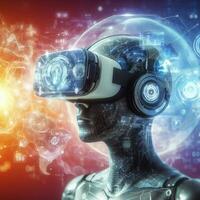 Futuristic design of smart learning with v r headset ai ai generative photo