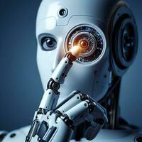 Robots sensory interaction AI with holds a hand near the eye ai generative photo