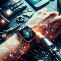 Futuristic AI infused smartwatch with seamless blend of style and innovation ai generative photo