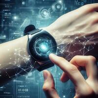 Futuristic design with AI powered hand held smartwatches ai generative photo