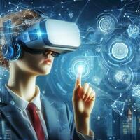 Futuristic design of smart learning with v r headset ai ai generative photo