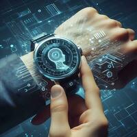 Futuristic design with AI powered hand held smartwatches ai generative photo