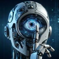 Robots sensory interaction AI with holds a hand near the eye ai generative photo