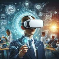 Future Learn Fusion with Virtual Reality and AI in Educational technologies ai generative photo