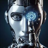 Robots sensory interaction AI with holds a hand near the eye ai generative photo