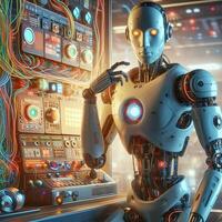 Ai robots working for developing artificial intelligence technology ai generative photo
