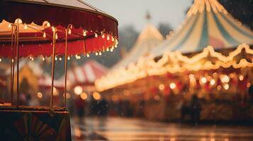 Generative AI, Christmas fair blurred background, winter street market in Europe photo