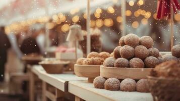 Generative AI, Christmas fair blurred background, winter street market in Europe photo