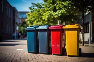 de colores basura latas para clasificación basura. generativo ai foto