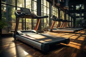 Treadmill in gym. Sports training. Generative AI photo