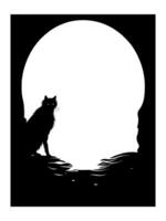 Frame Black and white silhouette of a cat vector