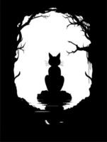 Frame Black and white silhouette of a cat vector