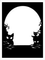 Frame Black and white silhouette of a cat vector