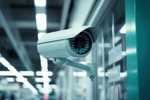 Surveillance camera in store. Generative AI photo